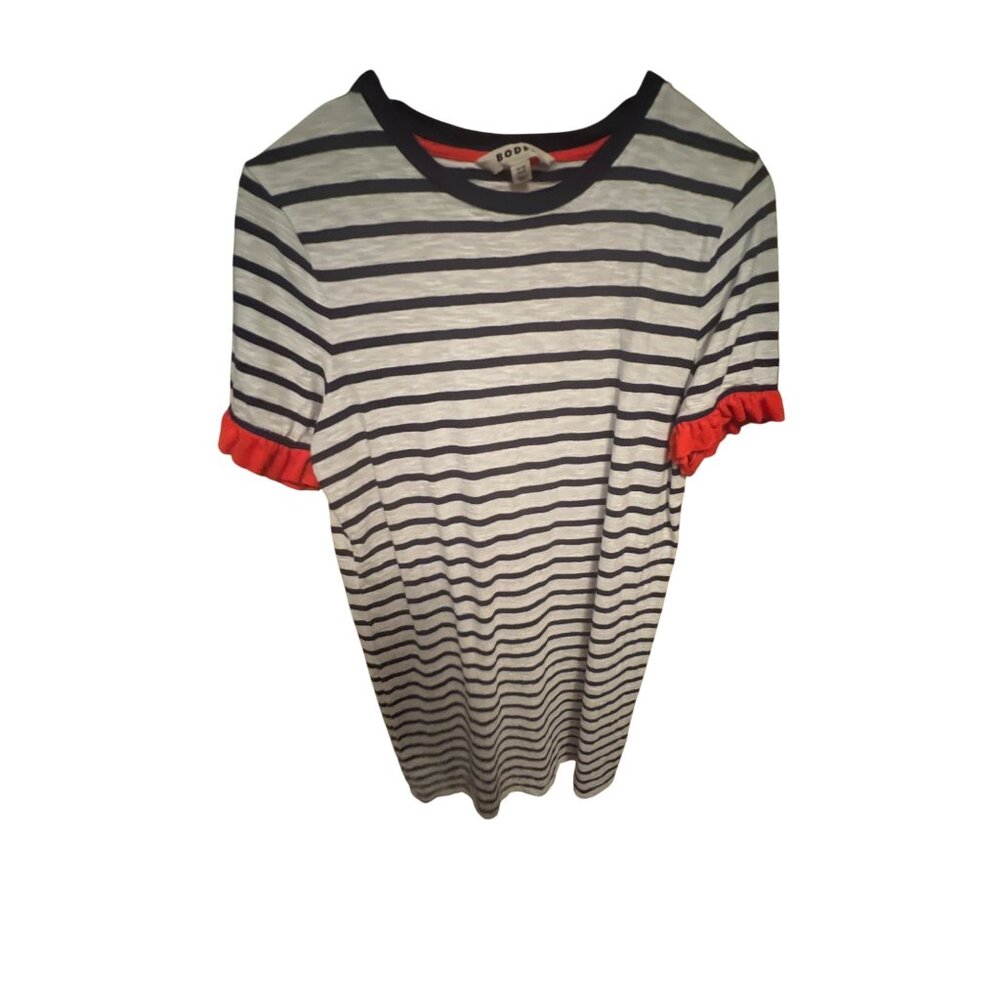 Boden Womens Striped Short Sleeve Dress With Ruffle‎ Trim